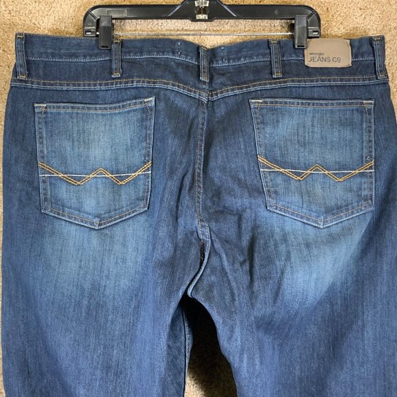 WRANGLER Relaxed Straight Leg Mens Dark Blue Denim Jeans Sz 42x30 Cotton Pants - Picture 6 of 9